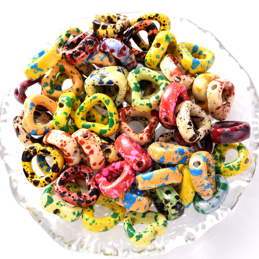 10pcs Colorful Heart-Shaped Ceramic Beads for Jewellery Making